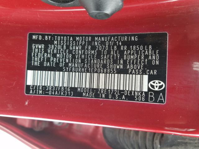 Photo 9 VIN: 5YFBURHE1EP068855 - TOYOTA COROLLA L 