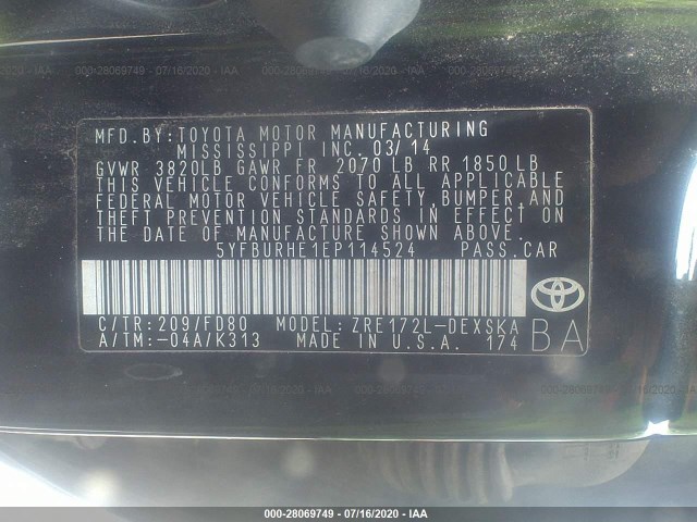 Photo 8 VIN: 5YFBURHE1EP114524 - TOYOTA COROLLA 