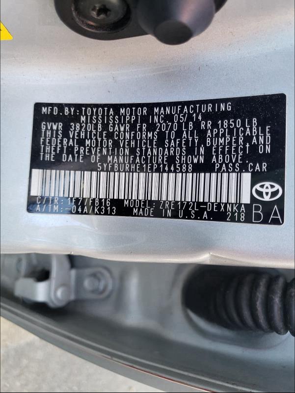 Photo 9 VIN: 5YFBURHE1EP144588 - TOYOTA COROLLA L 