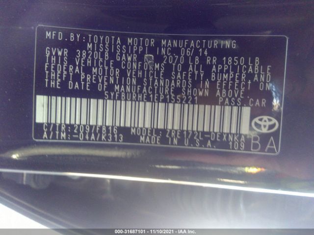 Photo 8 VIN: 5YFBURHE1EP155221 - TOYOTA COROLLA 