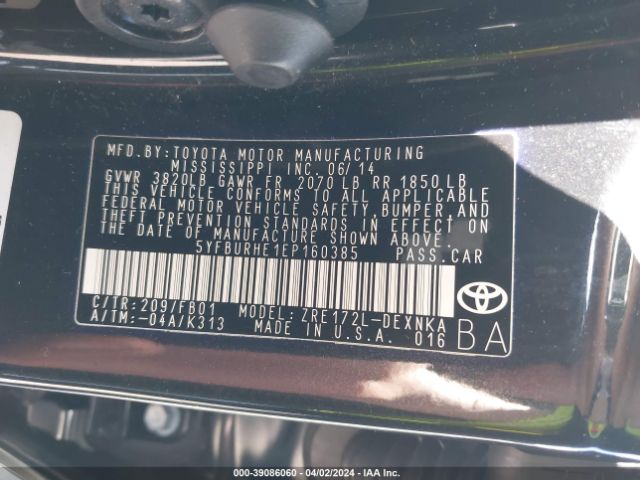 Photo 8 VIN: 5YFBURHE1EP160385 - TOYOTA COROLLA 