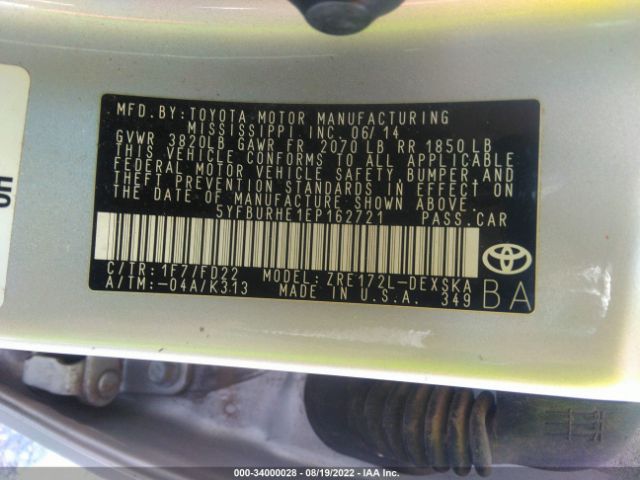 Photo 8 VIN: 5YFBURHE1EP162721 - TOYOTA COROLLA 