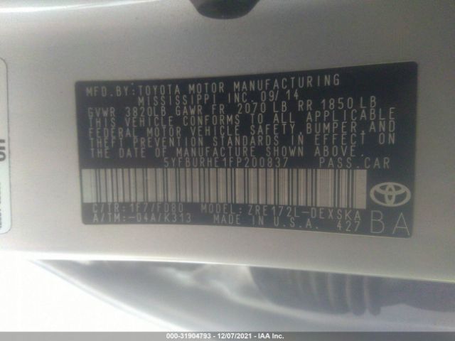 Photo 8 VIN: 5YFBURHE1FP200837 - TOYOTA COROLLA 