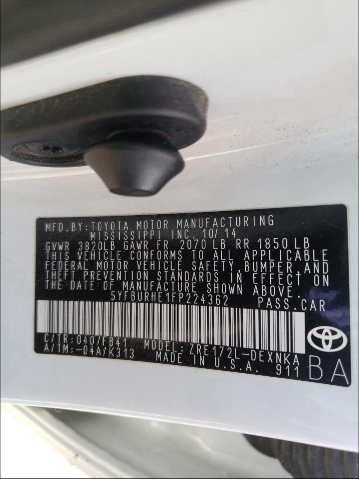 Photo 9 VIN: 5YFBURHE1FP224362 - TOYOTA COROLLA L 