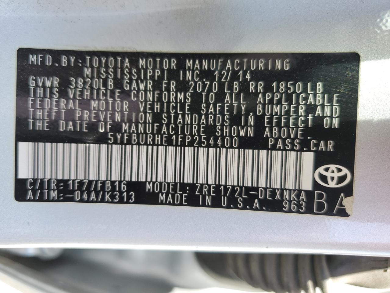 Photo 11 VIN: 5YFBURHE1FP254400 - TOYOTA COROLLA 