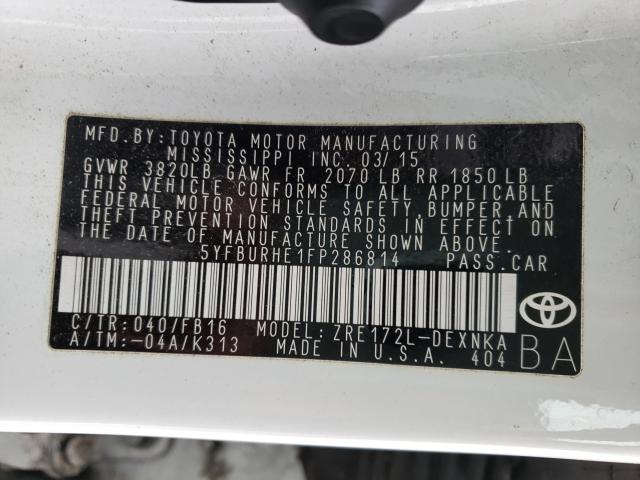 Photo 9 VIN: 5YFBURHE1FP286814 - TOYOTA COROLLA L 