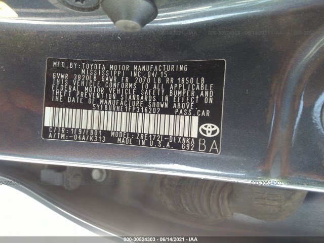 Photo 8 VIN: 5YFBURHE1FP316202 - TOYOTA COROLLA 