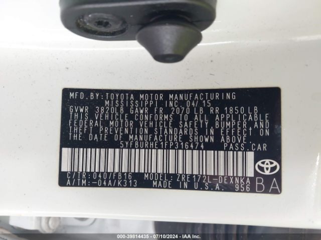 Photo 8 VIN: 5YFBURHE1FP316474 - TOYOTA COROLLA 