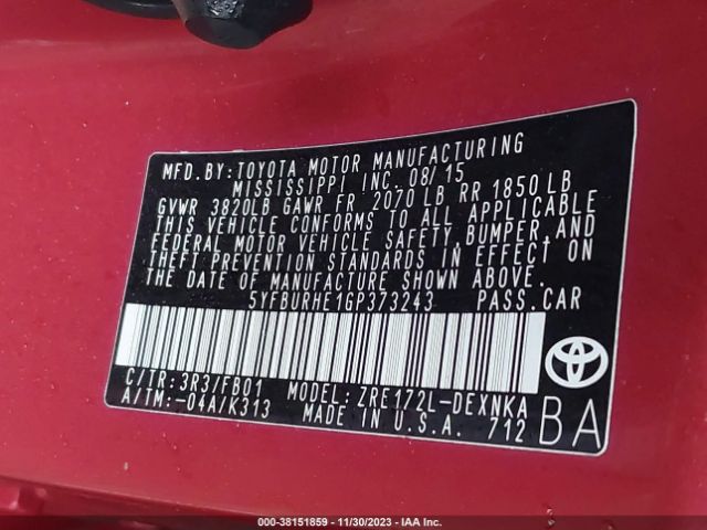 Photo 8 VIN: 5YFBURHE1GP373243 - TOYOTA COROLLA 