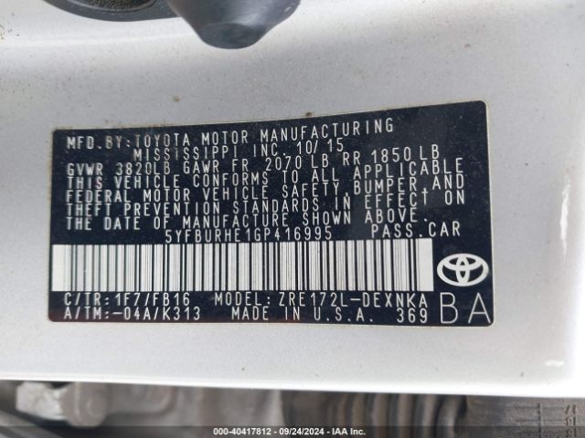 Photo 8 VIN: 5YFBURHE1GP416995 - TOYOTA COROLLA 