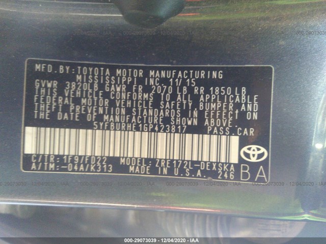 Photo 8 VIN: 5YFBURHE1GP423817 - TOYOTA COROLLA 