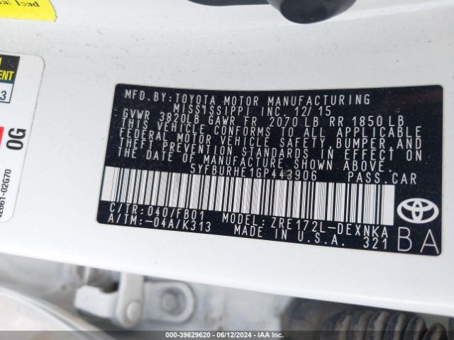 Photo 8 VIN: 5YFBURHE1GP443906 - TOYOTA COROLLA 