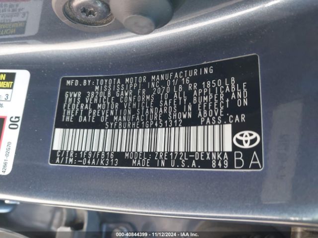 Photo 8 VIN: 5YFBURHE1GP451312 - TOYOTA COROLLA 