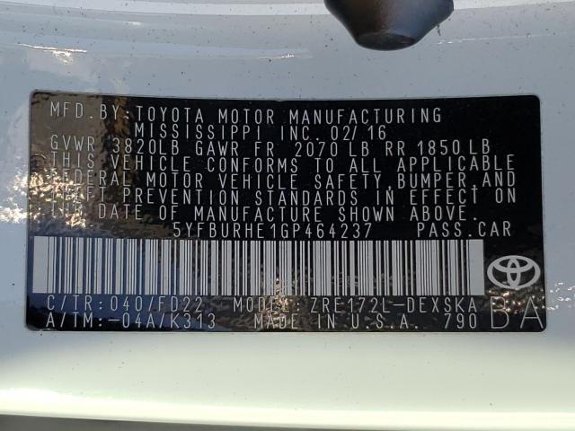 Photo 9 VIN: 5YFBURHE1GP464237 - TOYOTA COROLLA L 