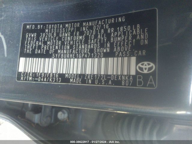 Photo 8 VIN: 5YFBURHE1GP471320 - TOYOTA COROLLA 