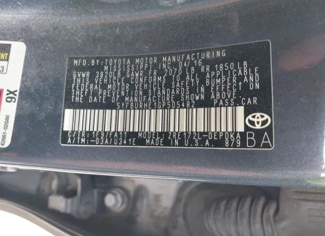 Photo 8 VIN: 5YFBURHE1GP505482 - TOYOTA COROLLA 