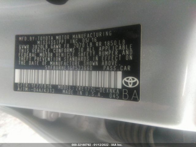 Photo 8 VIN: 5YFBURHE1GP523660 - TOYOTA COROLLA 