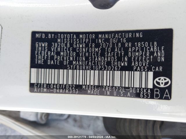 Photo 8 VIN: 5YFBURHE1GP530267 - TOYOTA COROLLA 