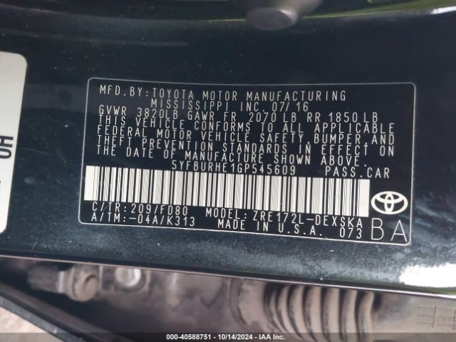 Photo 8 VIN: 5YFBURHE1GP545609 - TOYOTA COROLLA 