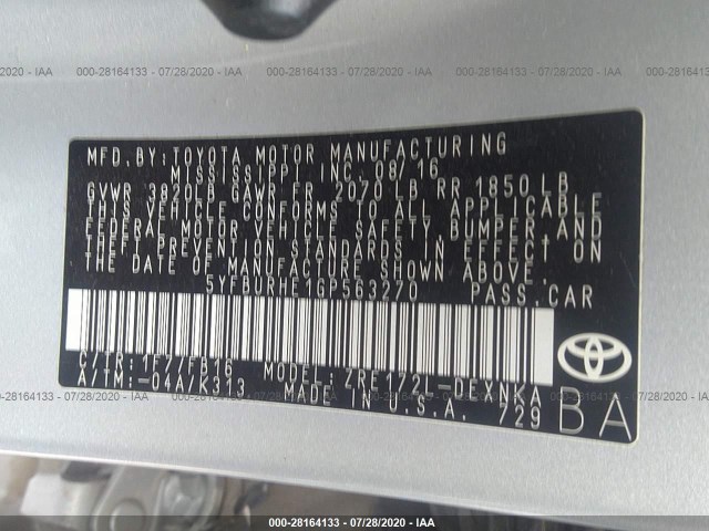 Photo 8 VIN: 5YFBURHE1GP563270 - TOYOTA COROLLA 