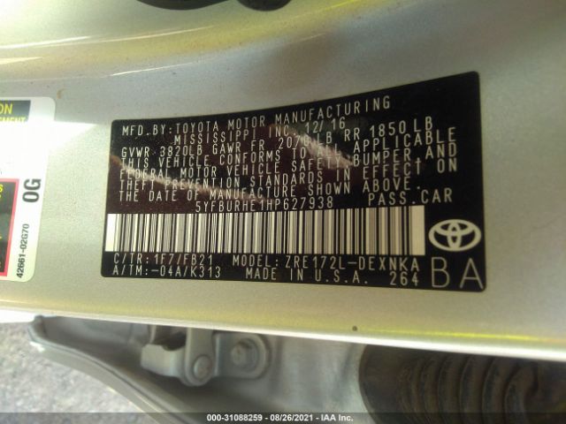 Photo 8 VIN: 5YFBURHE1HP627938 - TOYOTA COROLLA 