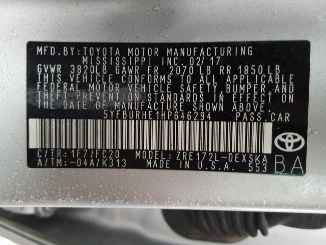 Photo 9 VIN: 5YFBURHE1HP646294 - TOYOTA COROLLA L 