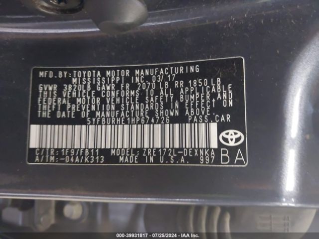 Photo 8 VIN: 5YFBURHE1HP674726 - TOYOTA COROLLA 