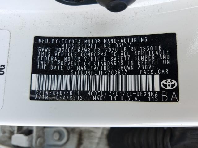 Photo 9 VIN: 5YFBURHE1HP703867 - TOYOTA COROLLA L 