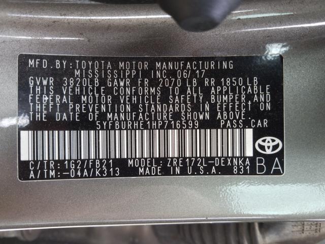 Photo 9 VIN: 5YFBURHE1HP716599 - TOYOTA COROLLA L 