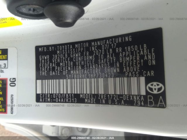 Photo 8 VIN: 5YFBURHE1HP730423 - TOYOTA COROLLA 