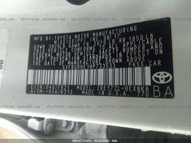 Photo 8 VIN: 5YFBURHE1HP733533 - TOYOTA COROLLA 