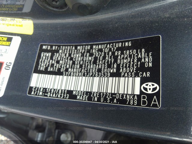 Photo 8 VIN: 5YFBURHE1JP763539 - TOYOTA COROLLA 