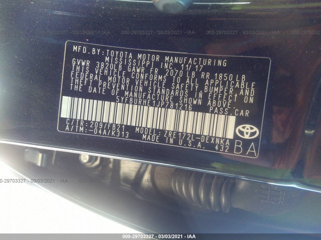 Photo 8 VIN: 5YFBURHE1JP781216 - TOYOTA COROLLA 