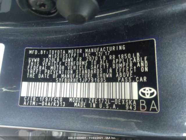 Photo 8 VIN: 5YFBURHE1JP791695 - TOYOTA COROLLA 