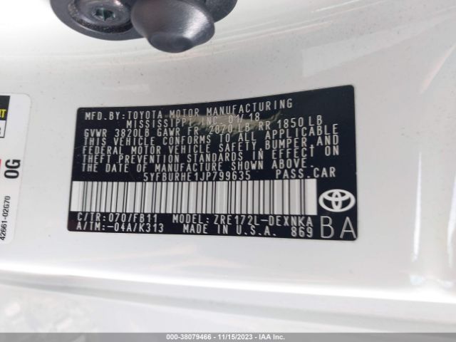 Photo 8 VIN: 5YFBURHE1JP799635 - TOYOTA COROLLA 