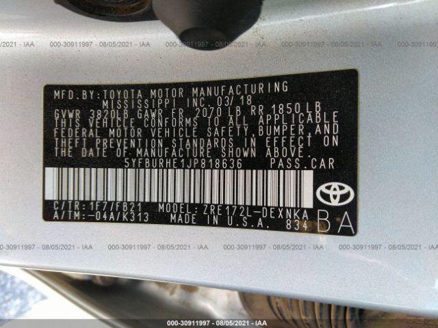 Photo 8 VIN: 5YFBURHE1JP818636 - TOYOTA COROLLA 