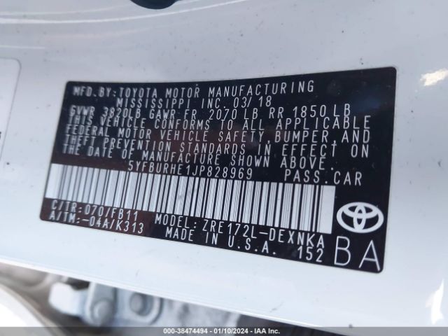 Photo 8 VIN: 5YFBURHE1JP828969 - TOYOTA COROLLA 