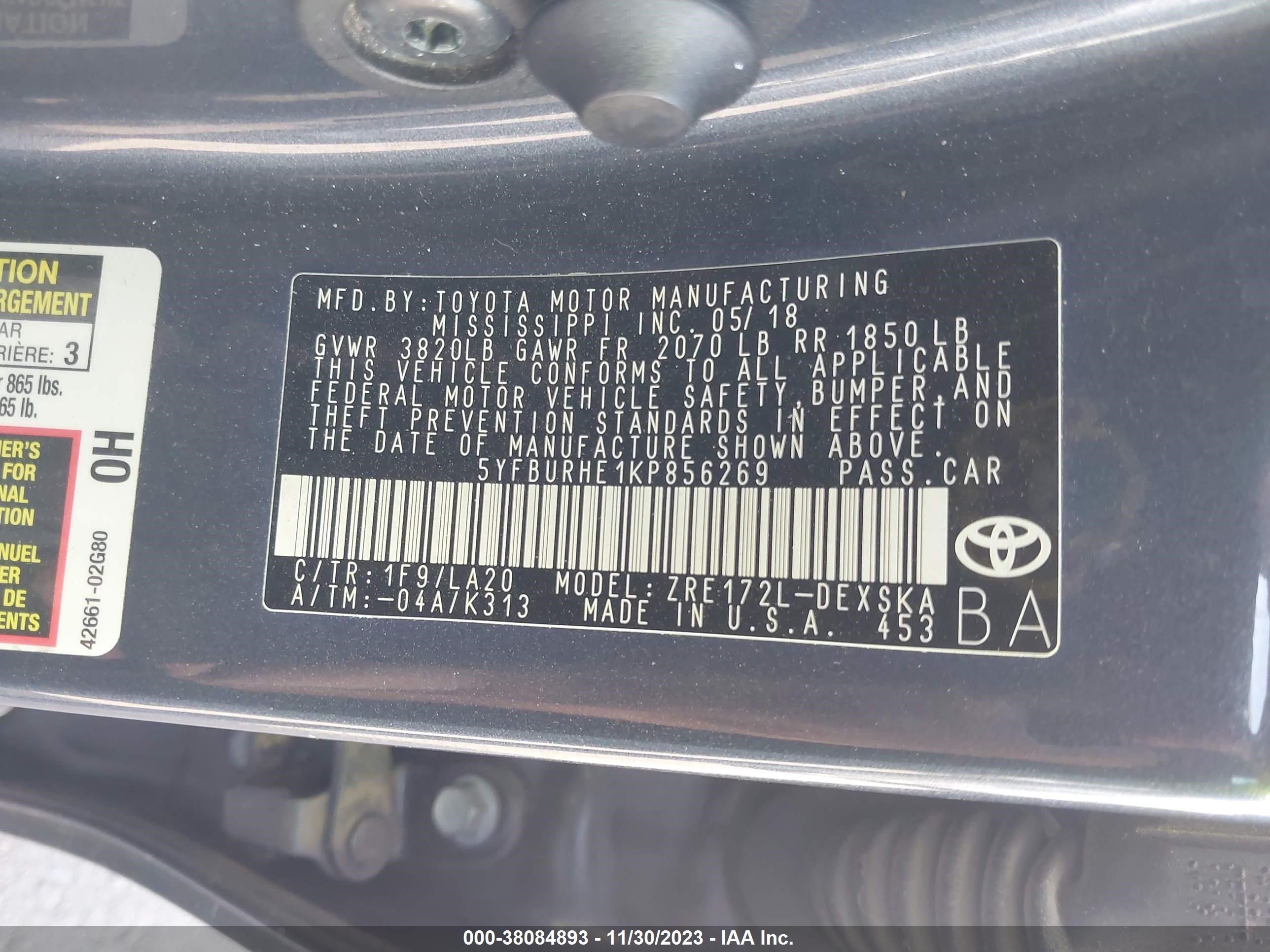 Photo 8 VIN: 5YFBURHE1KP856269 - TOYOTA COROLLA 