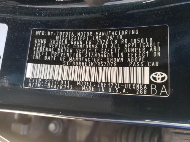 Photo 9 VIN: 5YFBURHE1KP857079 - TOYOTA COROLLA L 