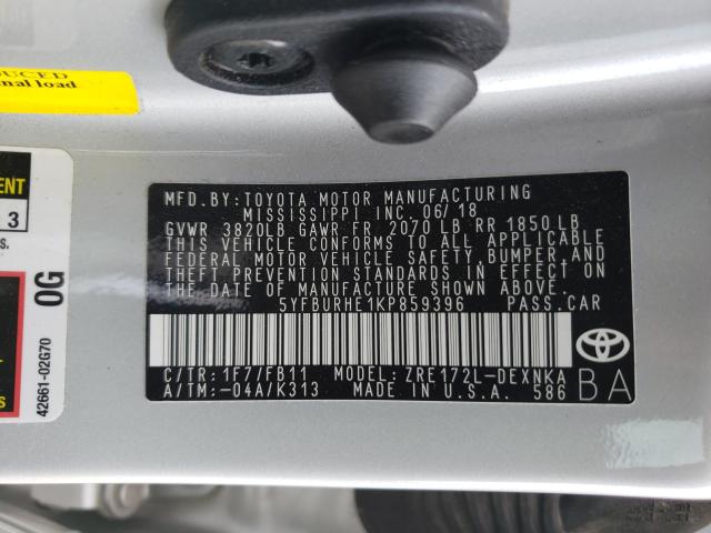 Photo 9 VIN: 5YFBURHE1KP859396 - TOYOTA COROLLA L 