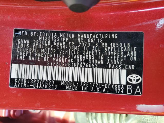 Photo 12 VIN: 5YFBURHE1KP876053 - TOYOTA COROLLA L 