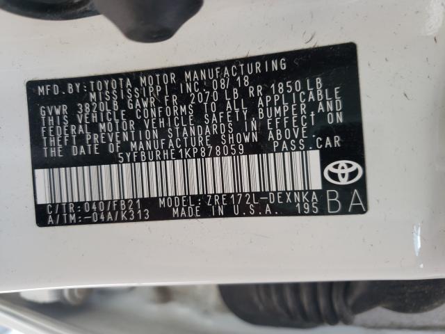 Photo 9 VIN: 5YFBURHE1KP878059 - TOYOTA COROLLA L 