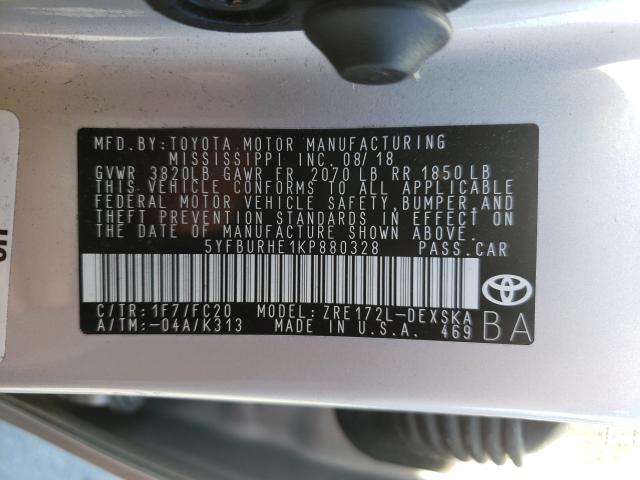 Photo 9 VIN: 5YFBURHE1KP880328 - TOYOTA COROLLA L 