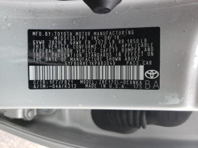 Photo 9 VIN: 5YFBURHE1KP883049 - TOYOTA COROLLA L 