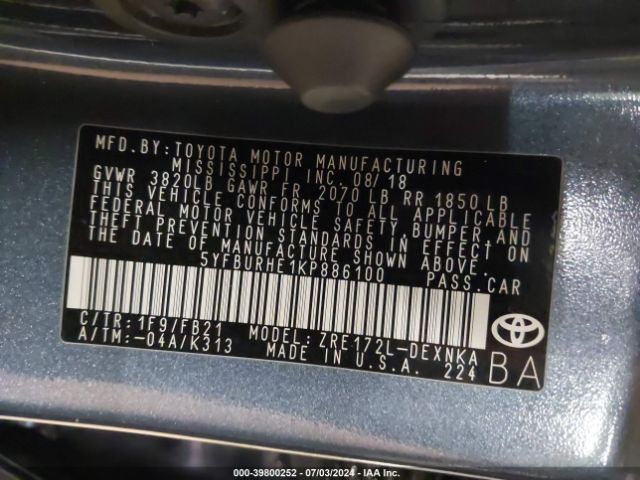 Photo 8 VIN: 5YFBURHE1KP886100 - TOYOTA COROLLA 