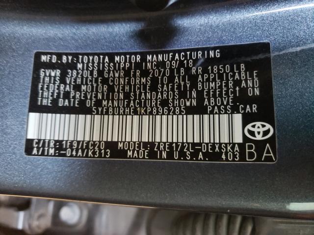 Photo 9 VIN: 5YFBURHE1KP896285 - TOYOTA COROLLA L 