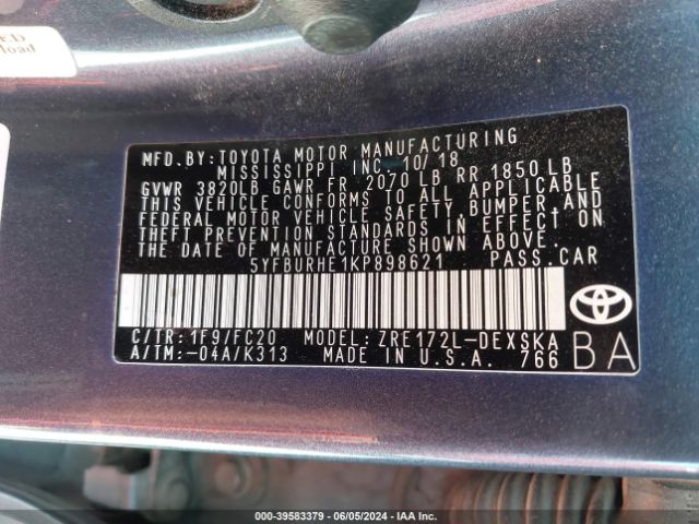 Photo 8 VIN: 5YFBURHE1KP898621 - TOYOTA COROLLA 