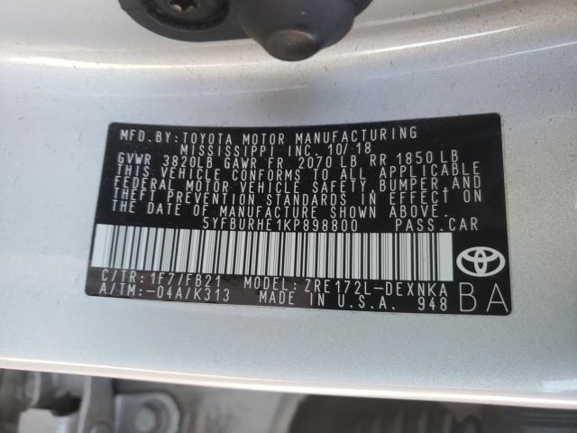 Photo 9 VIN: 5YFBURHE1KP898800 - TOYOTA COROLLA L 