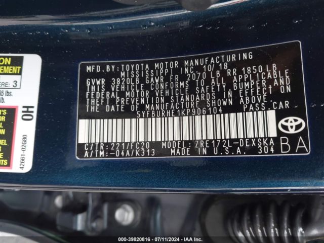 Photo 8 VIN: 5YFBURHE1KP906104 - TOYOTA COROLLA 