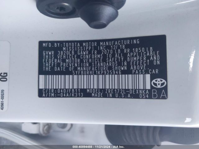 Photo 8 VIN: 5YFBURHE1KP925946 - TOYOTA COROLLA 